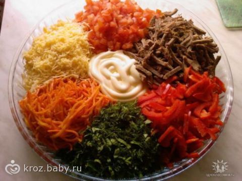 Салат радуга рецепт пошагово с мясом Салат радуга рецепт пошагово с мясом