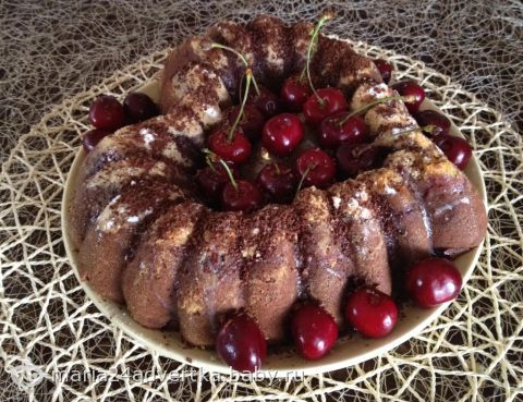 Шоколадная шарлотка с яблоками и черешней: рецепт+фото